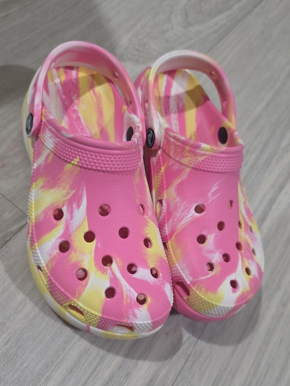 CROCS Womens Pink & Yellow Tie-Dye Platform Clogs